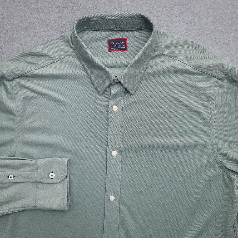 UNTUCKit Button Up Shirt Mens 2XL Performance Coolmax Long Sleeve Green Farnese